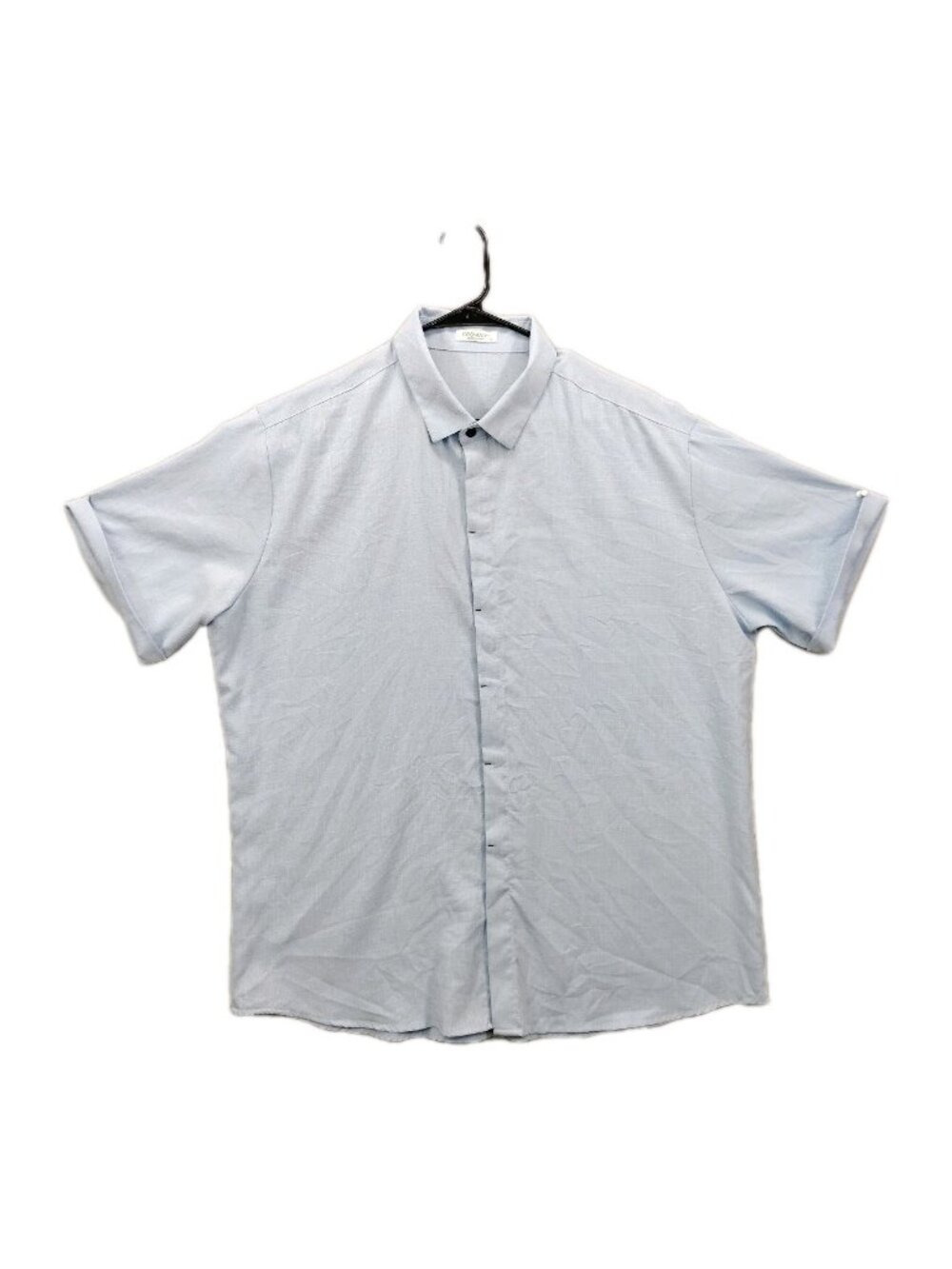 Coofandy Linen Shirt Men's Size XL Button Up Hidden Buttons Short Sleeve Blue